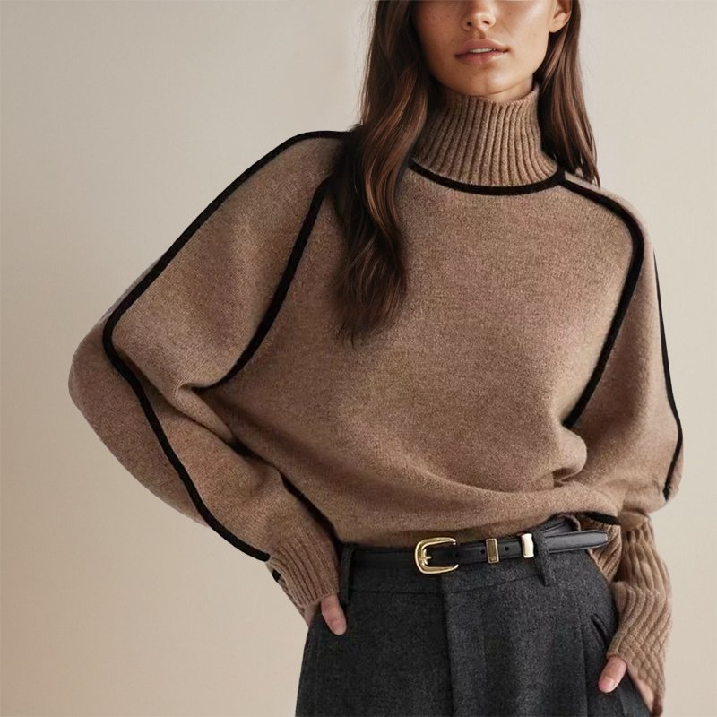 Rebecca - Women's Spring Turtleneck Sweater with Color Block Design