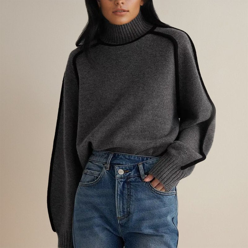 Rebecca - Women's Spring Turtleneck Sweater with Color Block Design