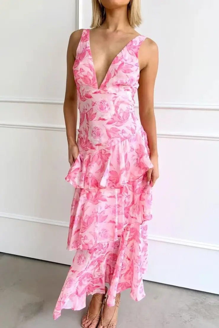 Molly - Women's Elegant Floral Stufen-Maxi Dress
