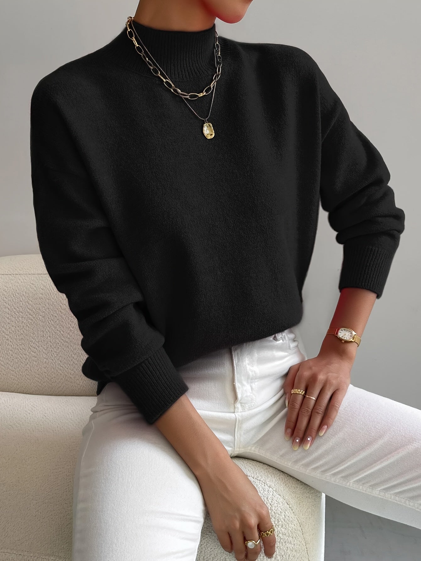 Sheila - Women's Spring Classic Sweater with High Collar