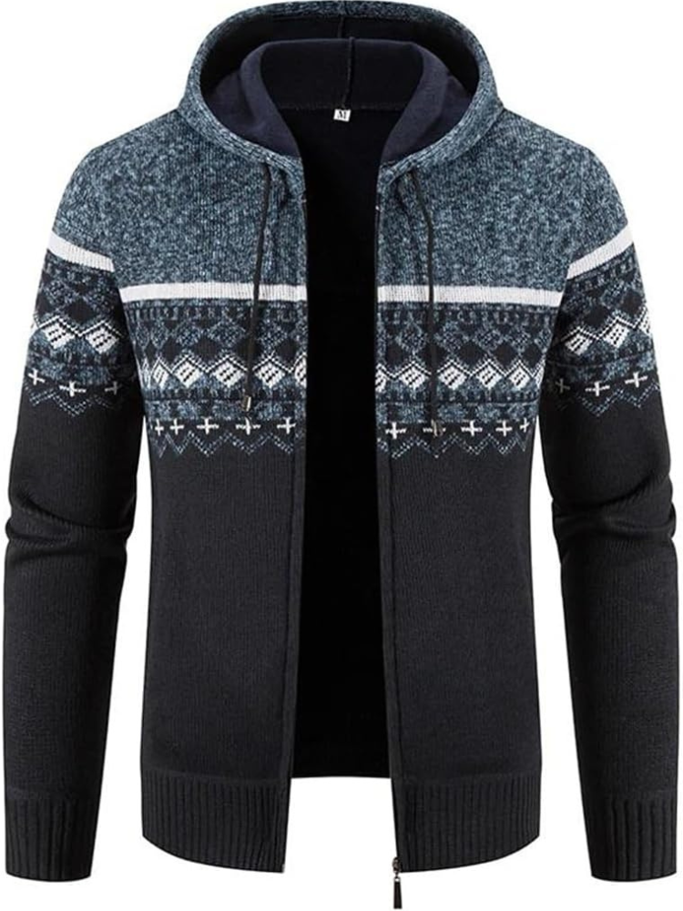 Lucas - Men's Spring-Hooded Jacket with Zip and Stripes