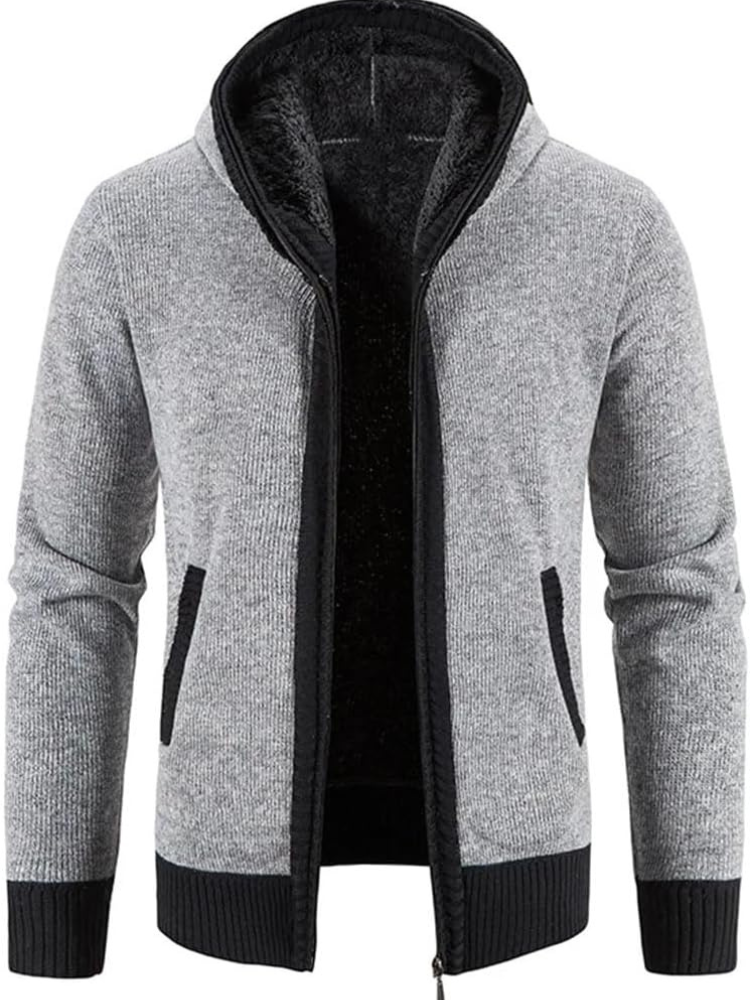 Lucas - Men's Spring-Hooded Jacket with Zip and Stripes