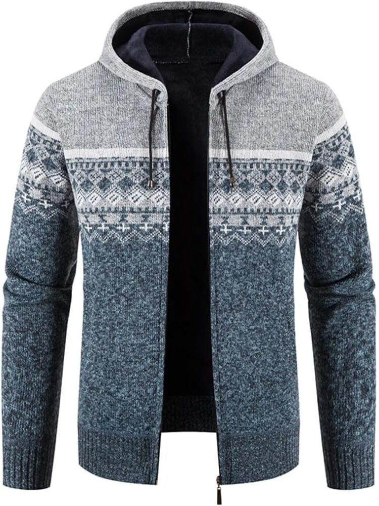 Lucas - Men's Spring-Hooded Jacket with Zip and Stripes