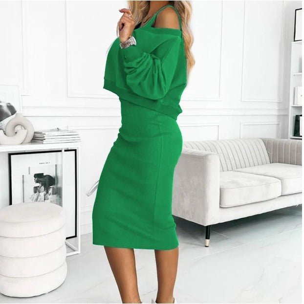 Freya - Women's Casual-Set with Knit Sweater and Midi Dress