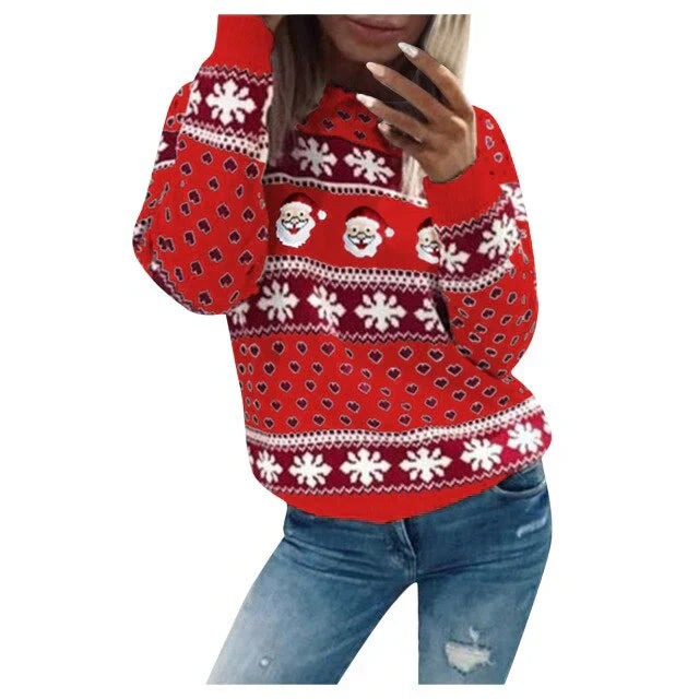 Molly - Women's-Christmas Sweater with Weihnachtsmann- and Schneeflockenmuster