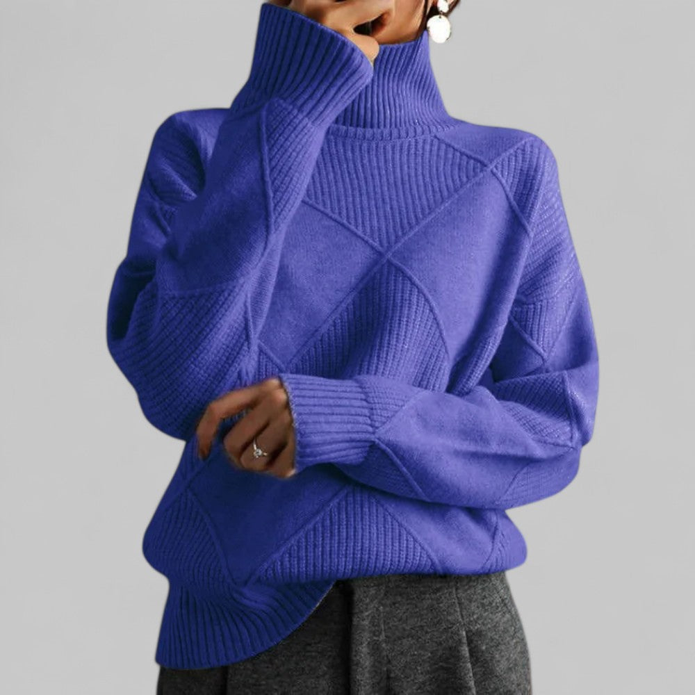 Freya - Women's Oversized Spring Sweater with Pattern and Turtleneck