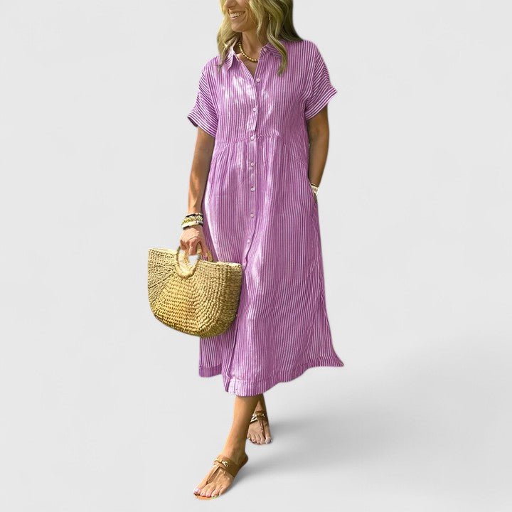 Christine - Women's Relaxed Striped Shirt-Midi Dress