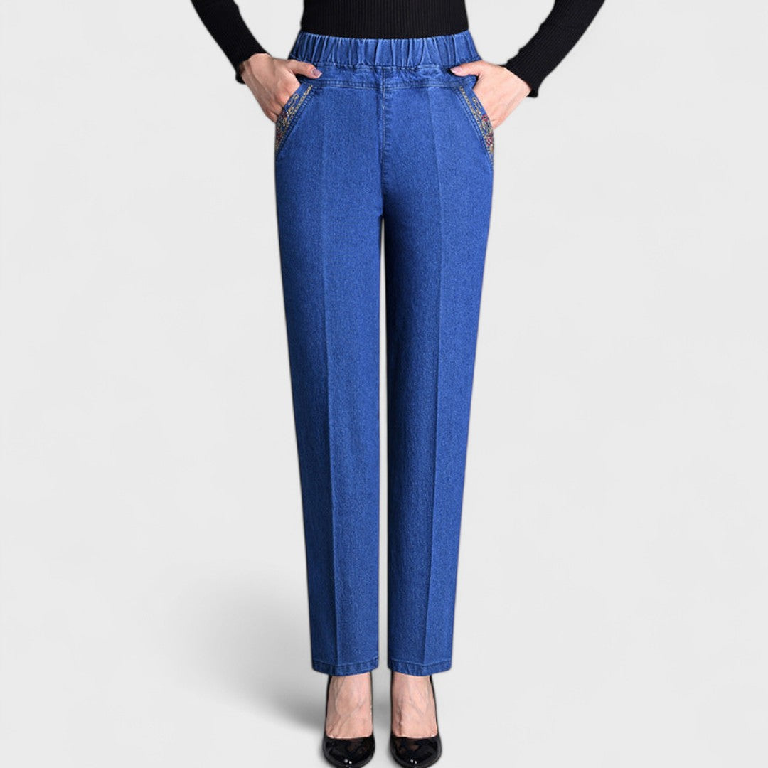 Lily - Women's Comfortable Stretch-Jeans with Side Pockets and elastischem Waistband