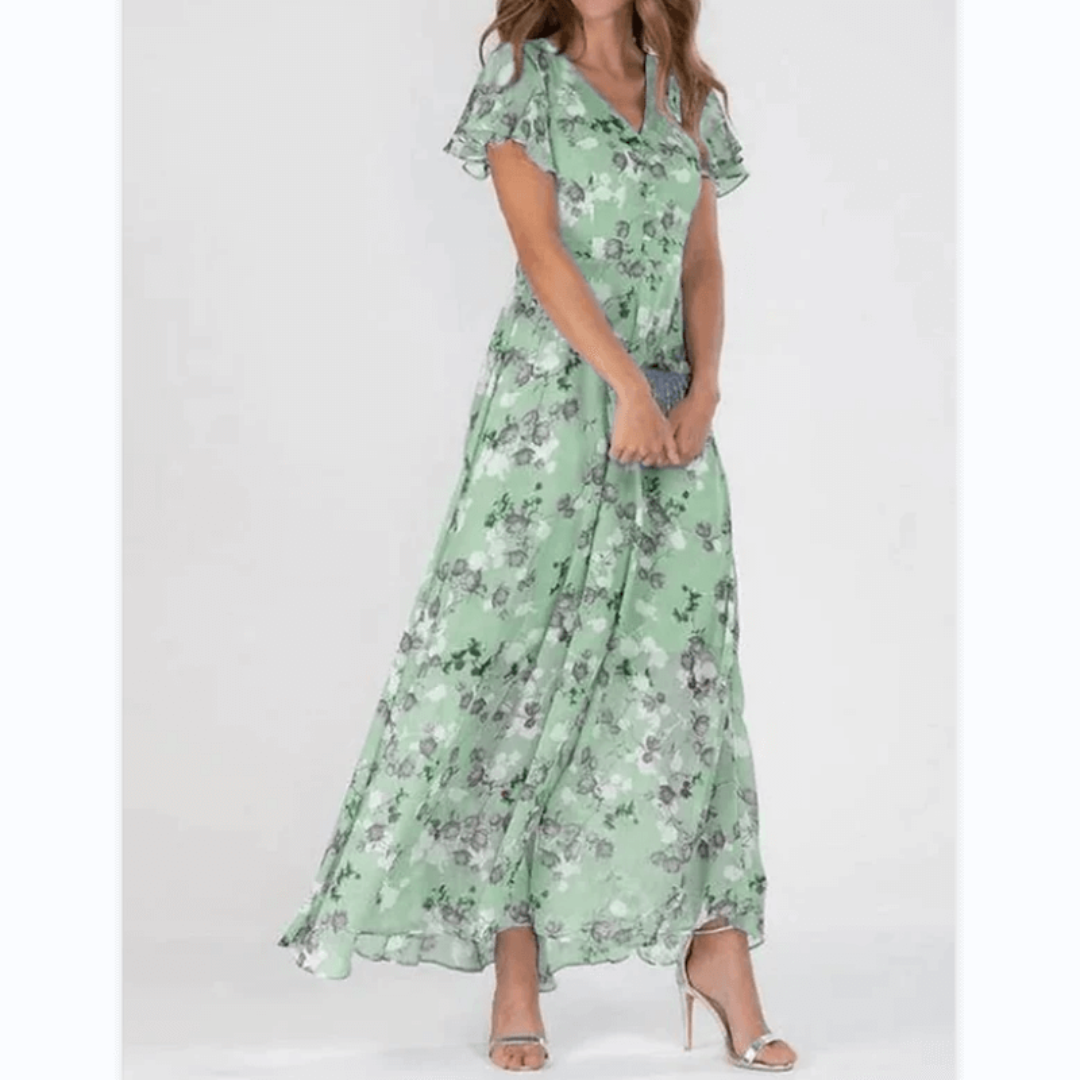 Iris - Women's Boho-Maxi Dress with Flutter Sleeves