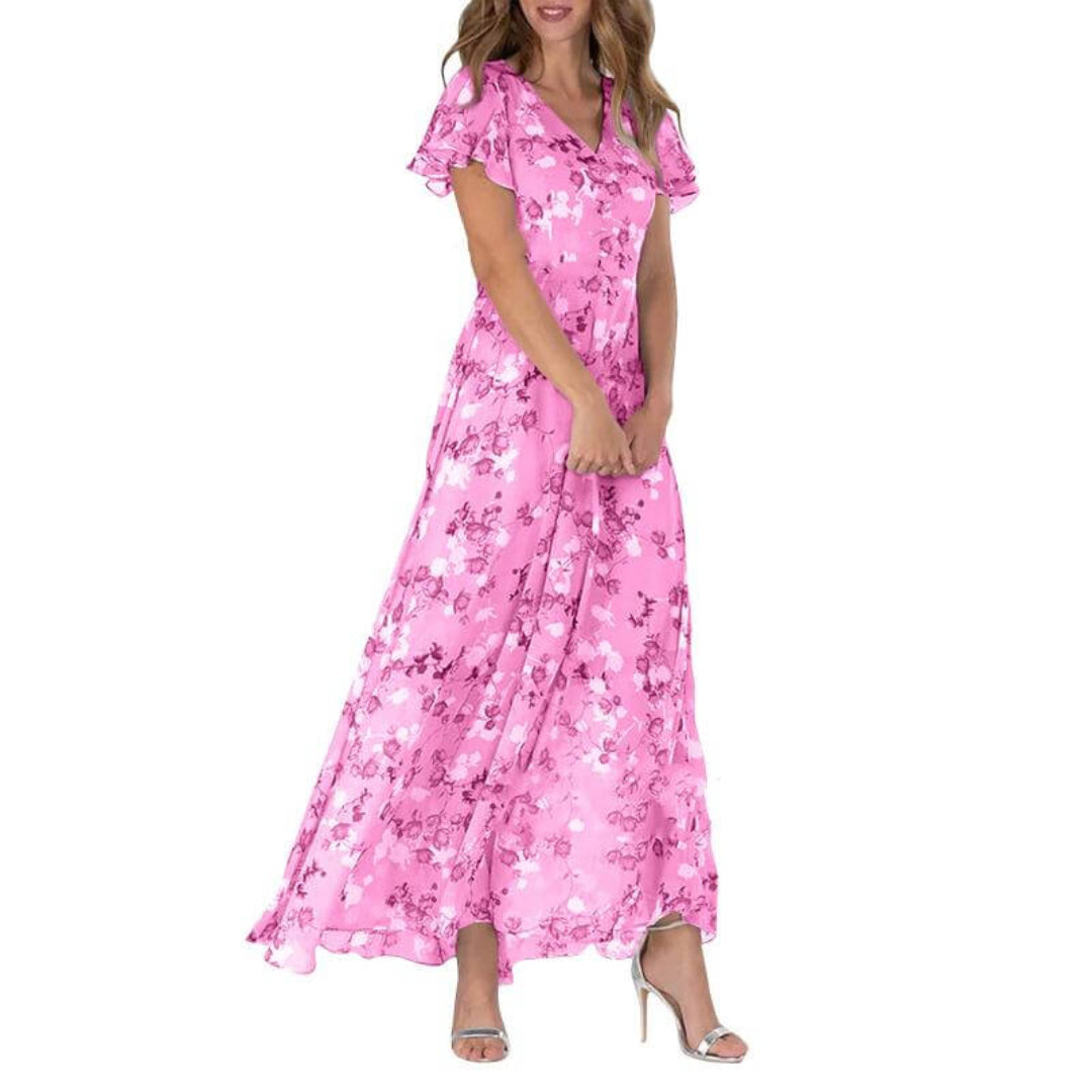 Iris - Women's Boho-Maxi Dress with Flutter Sleeves