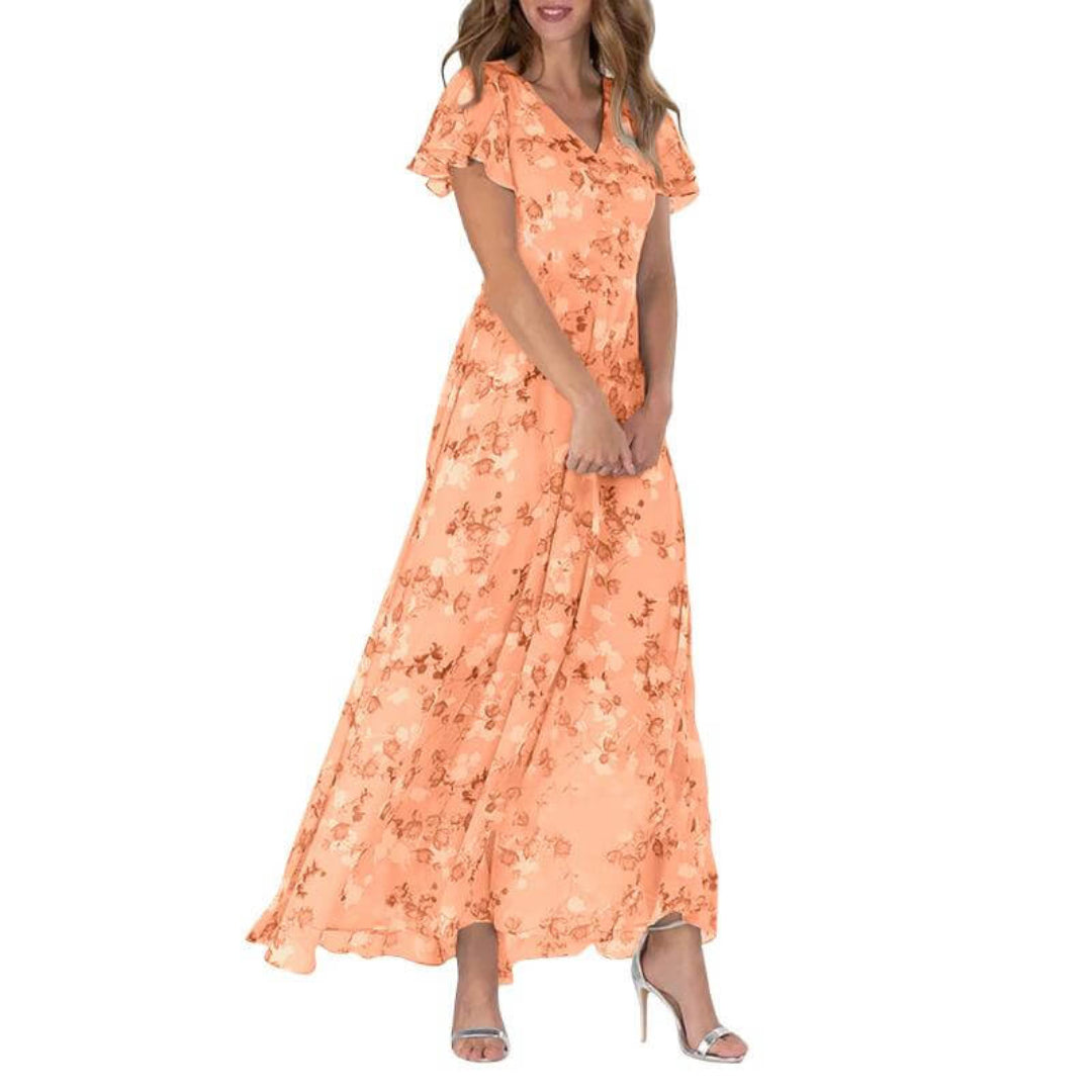 Iris - Women's Boho-Maxi Dress with Flutter Sleeves