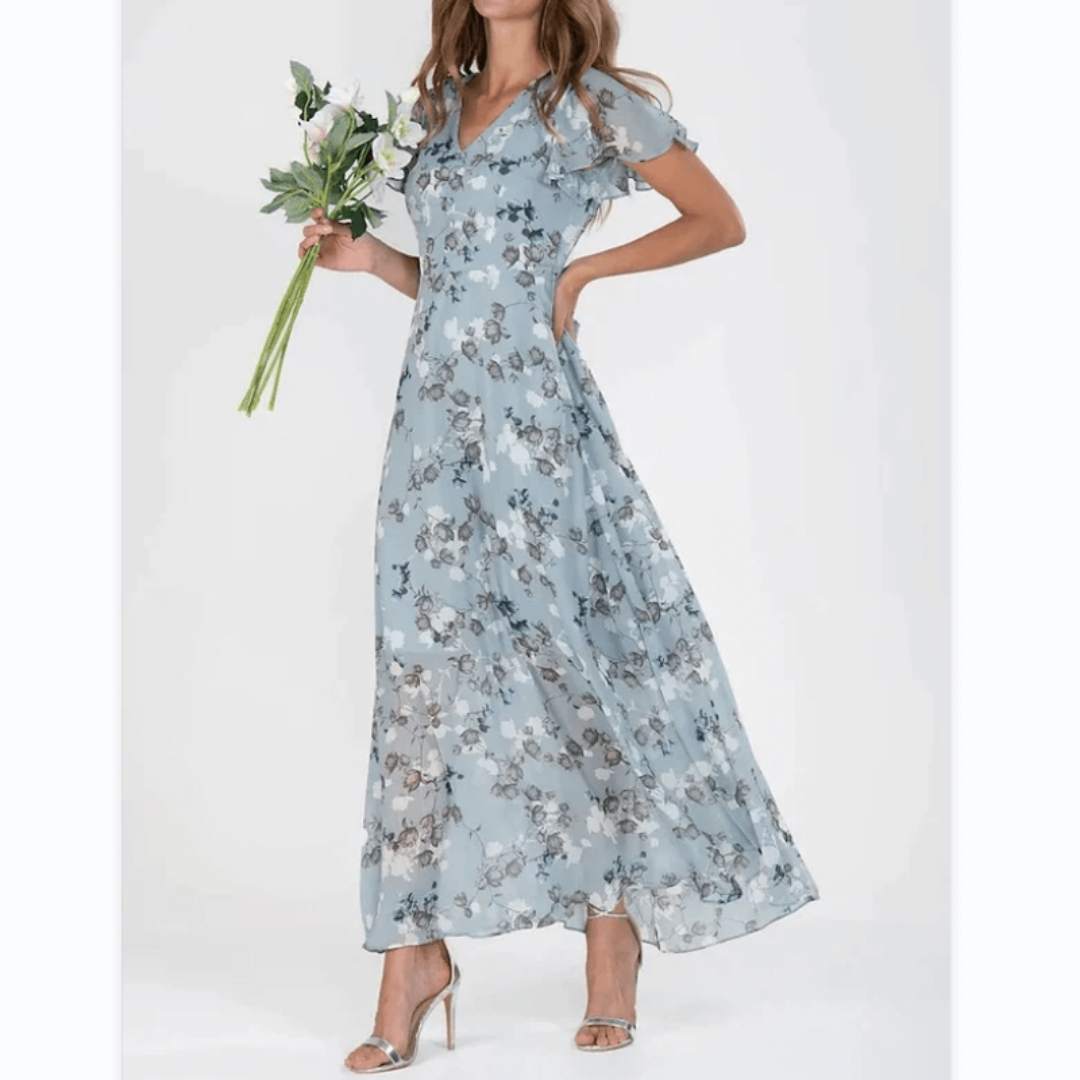 Iris - Women's Boho-Maxi Dress with Flutter Sleeves