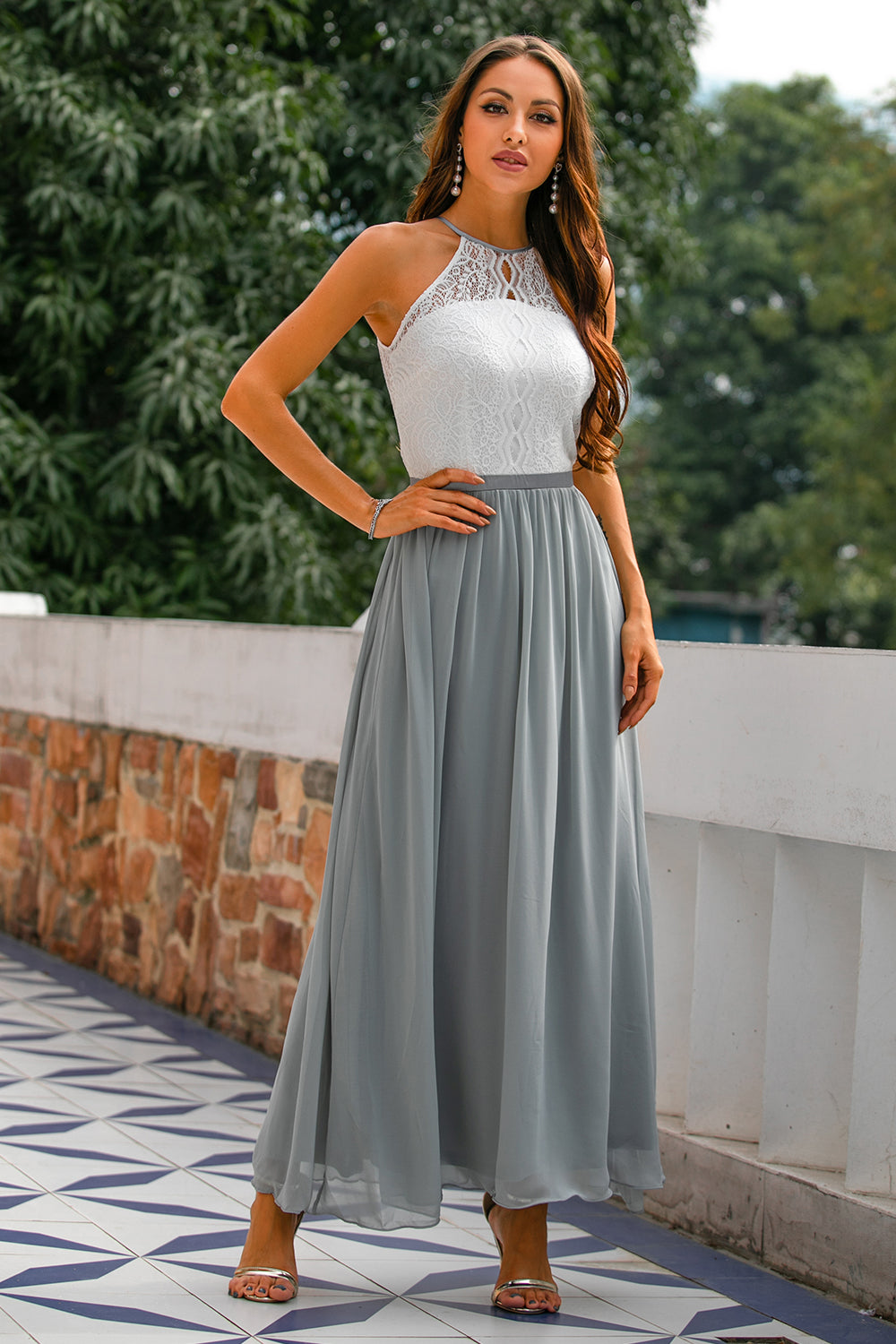 Eliza - Women's Wedding Guest Halterneck Maxi Dress