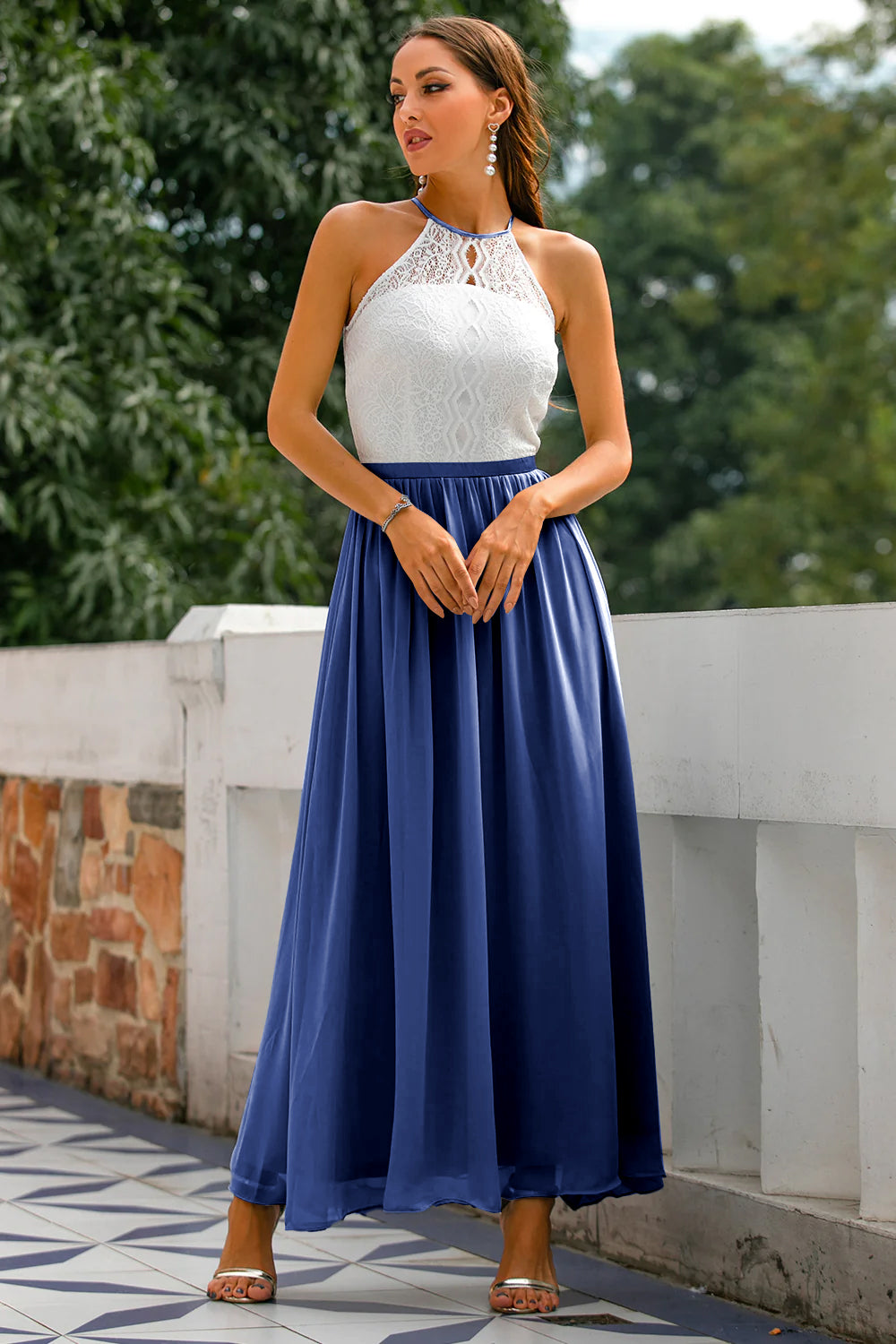 Eliza - Women's Wedding Guest Halterneck Maxi Dress