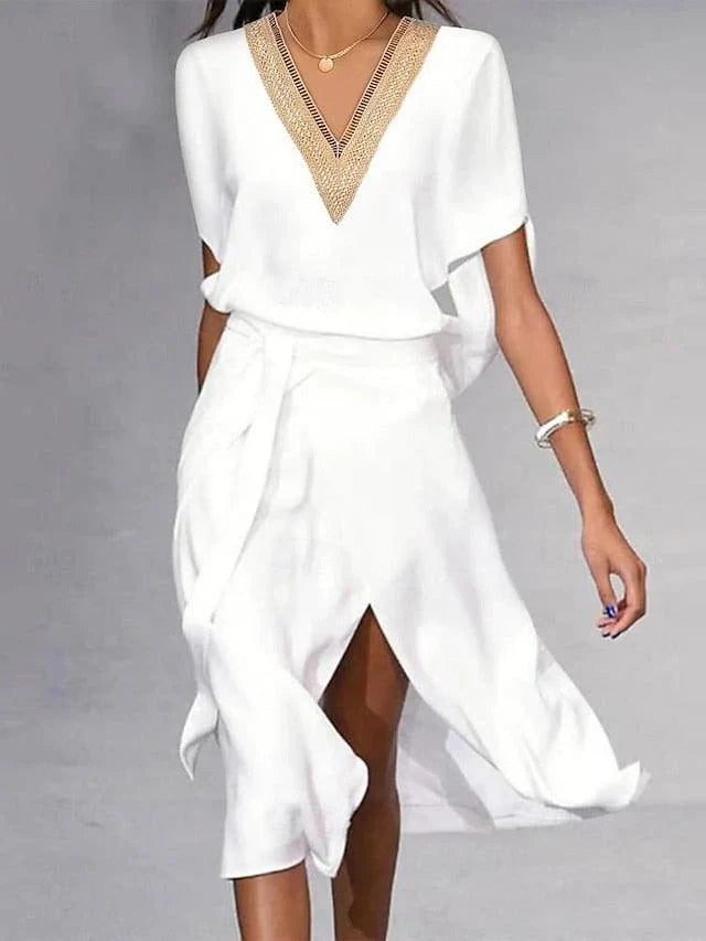 Lottie - Women's Summer Midi Dress with V Neckline
