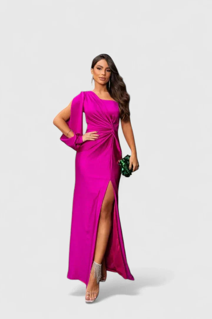 Caroline - Women's Evening Dress with Einer Schulter and Raffung