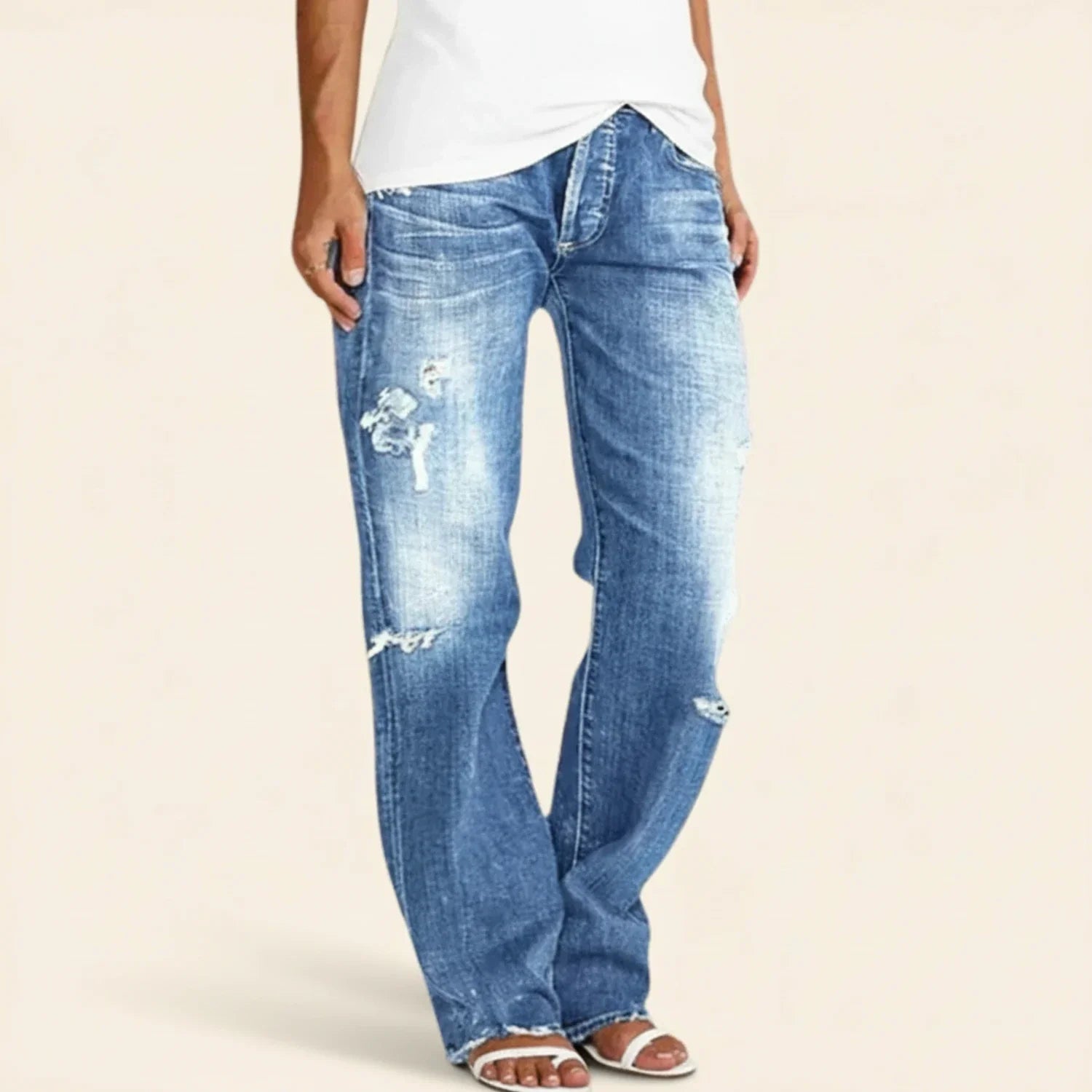 Victoria - Women's-Jeans with hoher Waist and geradem Bein in Used-Look