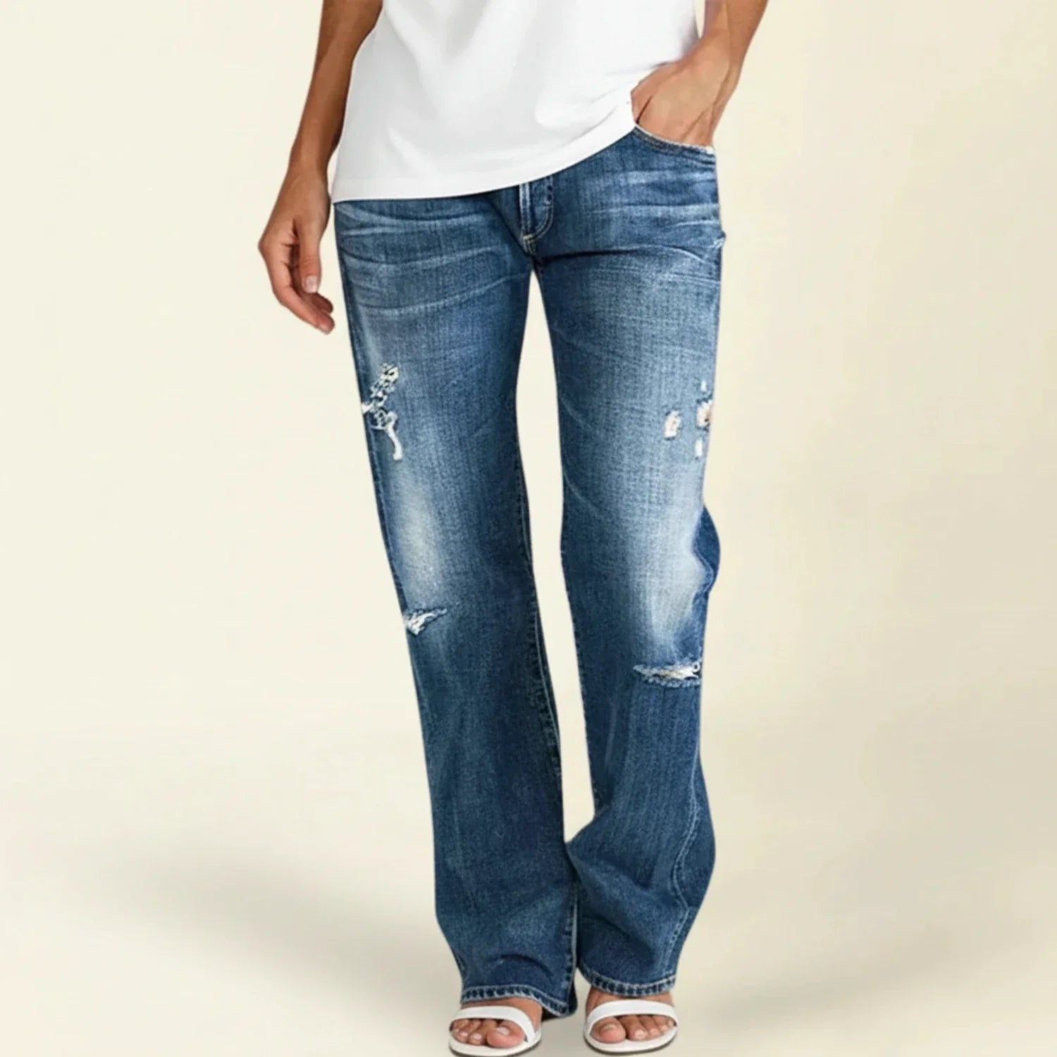Victoria - Women's-Jeans with hoher Waist and geradem Bein in Used-Look