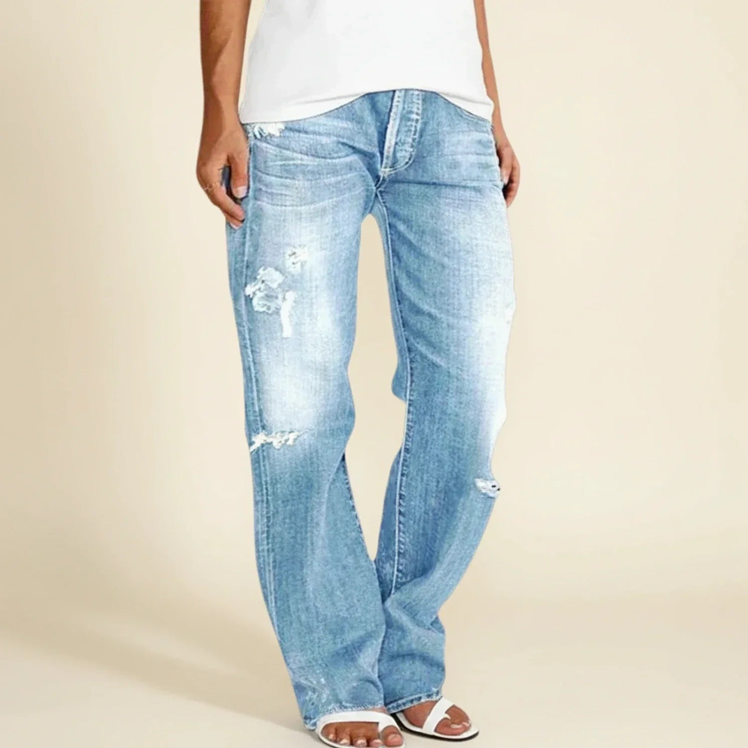Victoria - Women's-Jeans with hoher Waist and geradem Bein in Used-Look