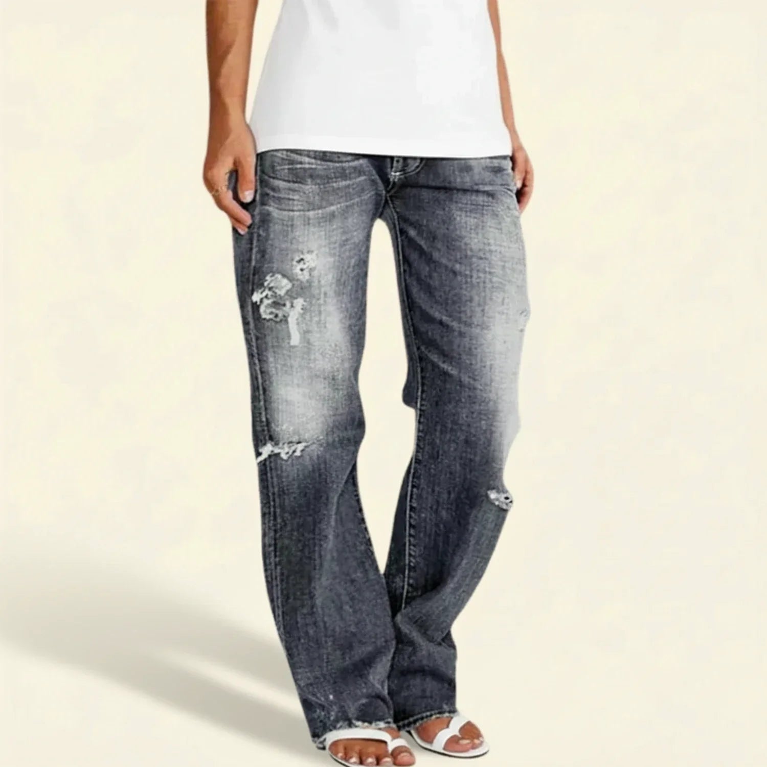 Victoria - Women's-Jeans with hoher Waist and geradem Bein in Used-Look