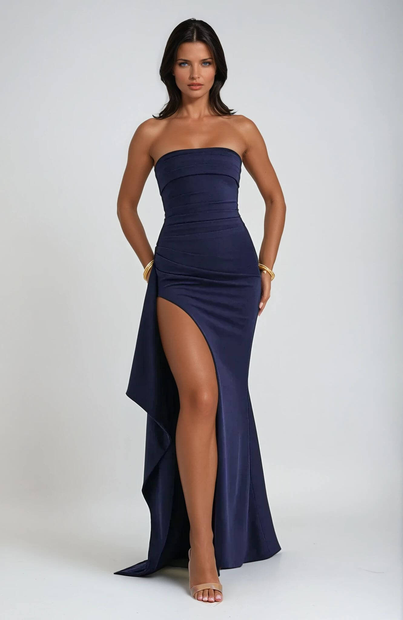 Alice - Women's Strapless Maxi Dress with Slit for Guests