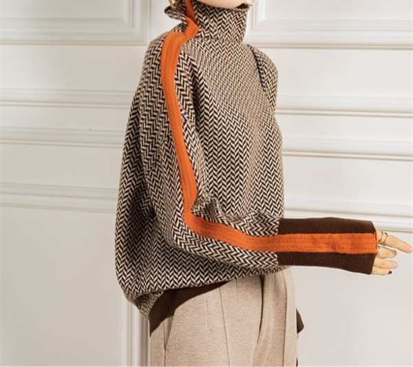 Lily - Women's Luxury Herringbone Turtleneck Sweater