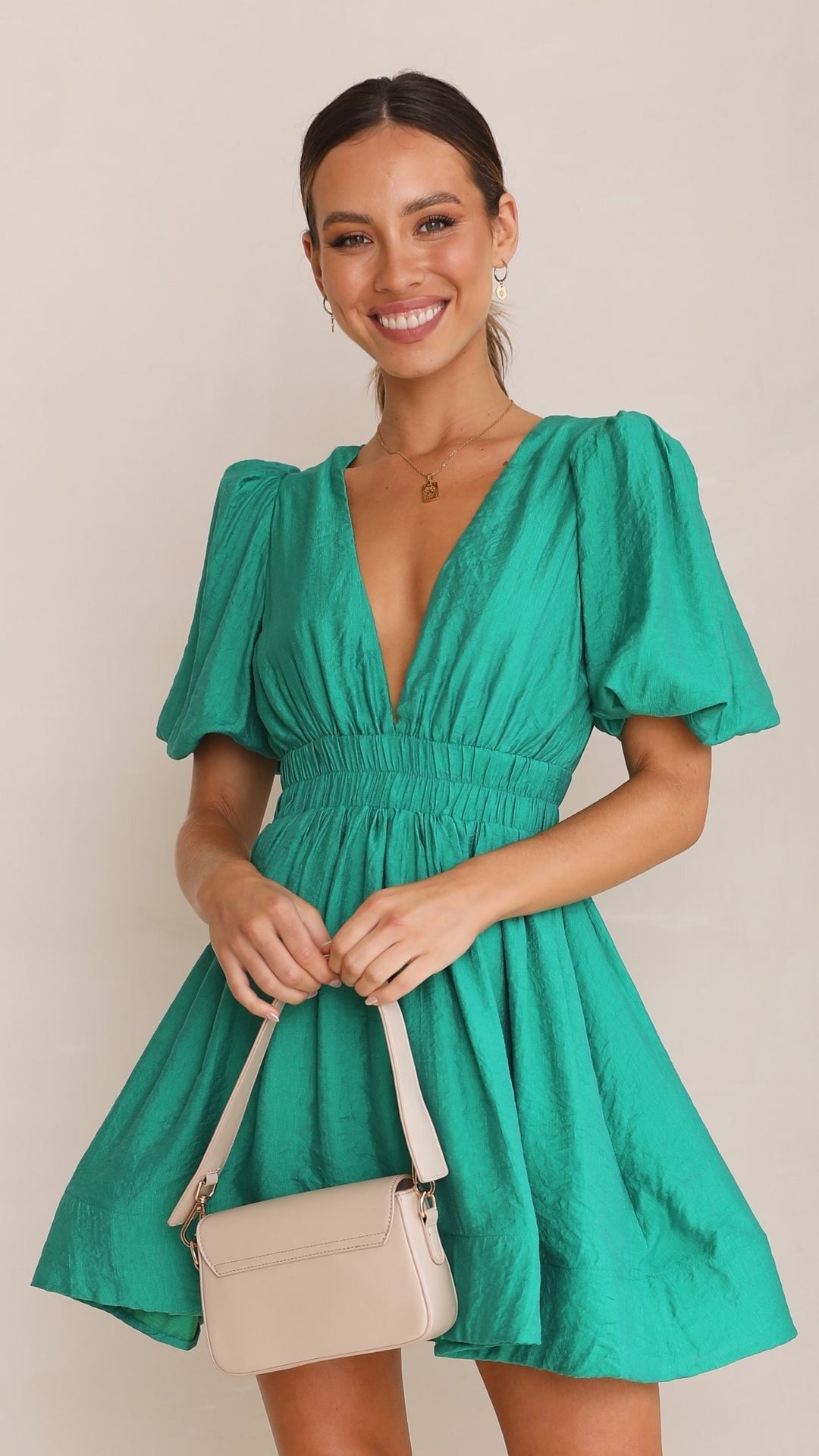 Carolyn - Women's Spring-Mini Dress with Puff Sleeves
