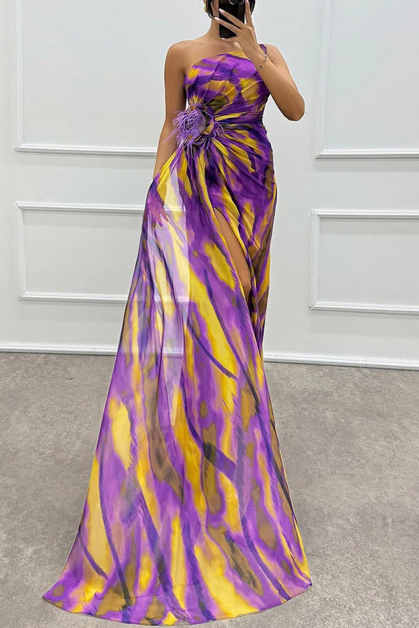 Lorraine - Women's Off-Shoulder Evening Dress with high Slit in Maxi Length