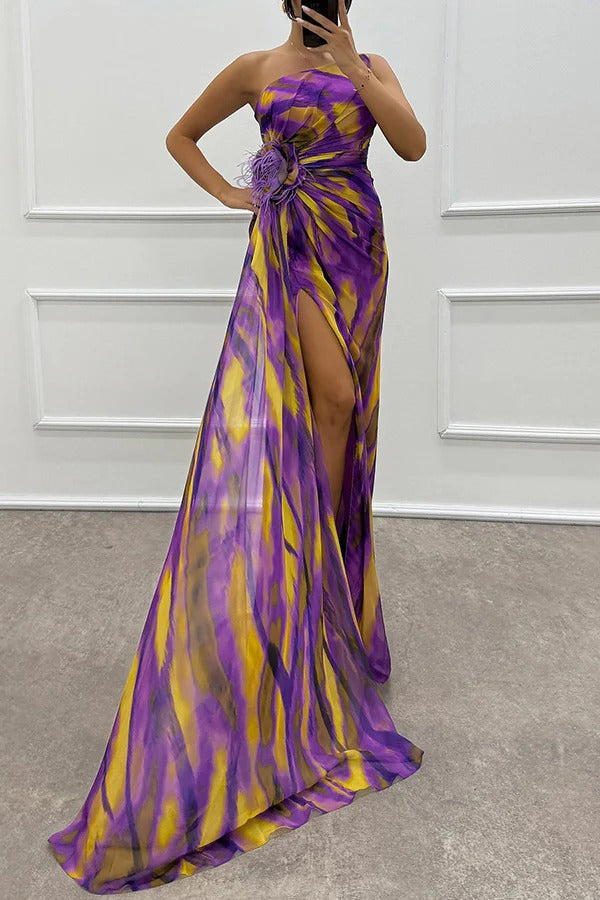 Lorraine - Women's Off-Shoulder Evening Dress with high Slit in Maxi Length