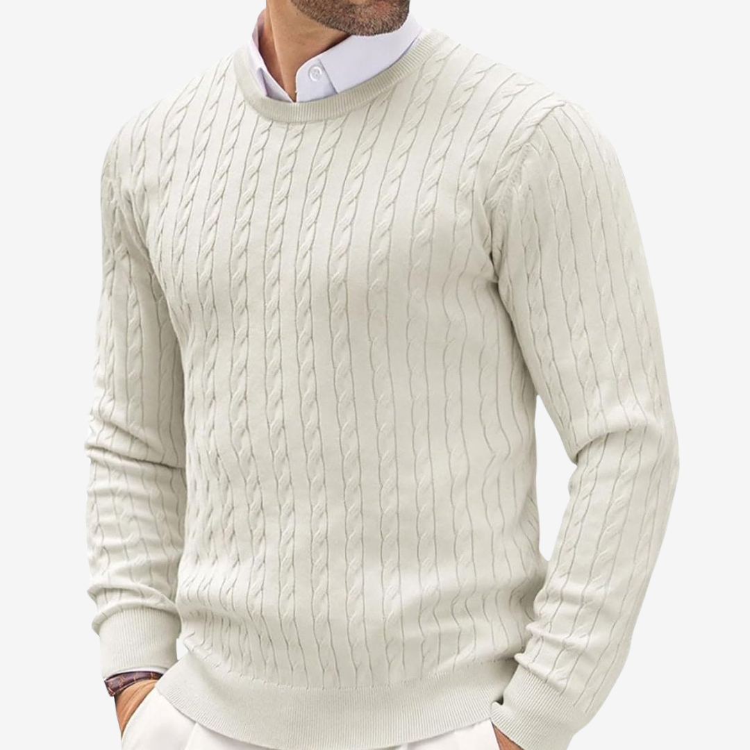Henry - Men's Spring Round Neck Knit Sweater with Cable Knit