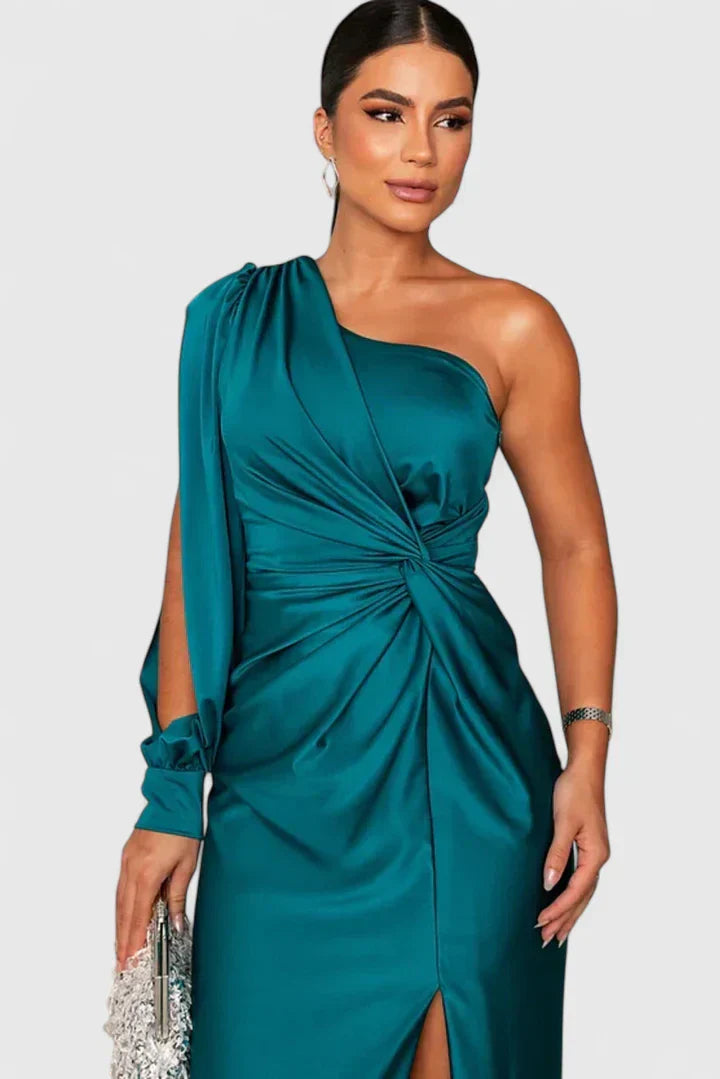Caroline - Women's Evening Dress with Einer Schulter and Raffung