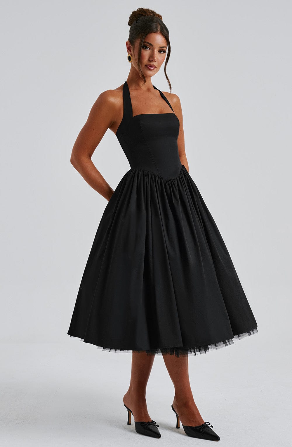 Michelle - Women's Wedding Guest Halterneck Midi Dress
