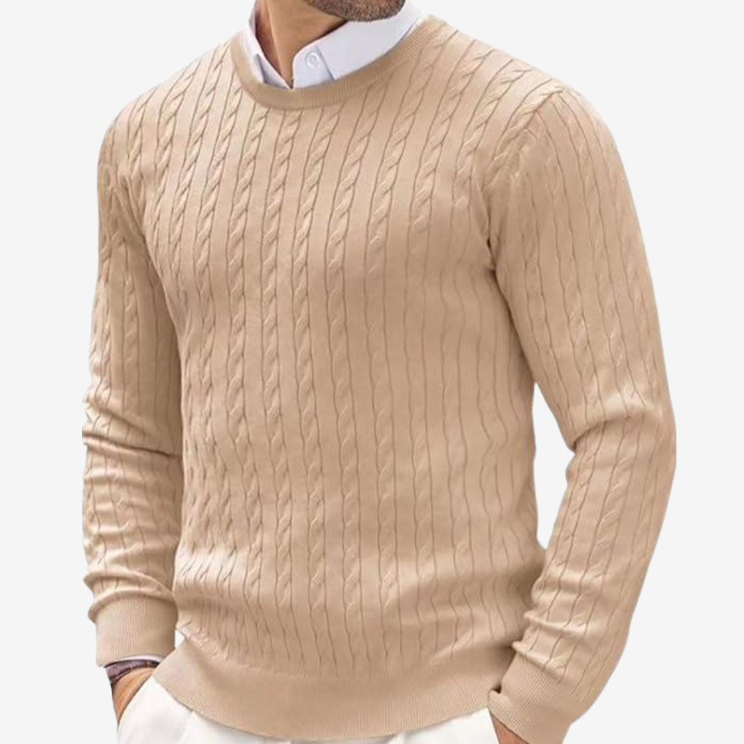 Henry - Men's Spring Round Neck Knit Sweater with Cable Knit