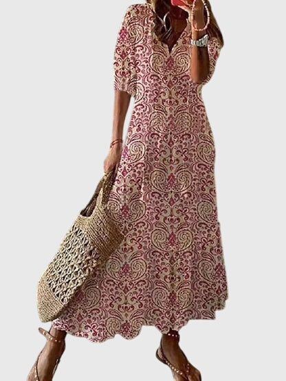 Alison - Women's Boho Maxi Dress with V-Neck