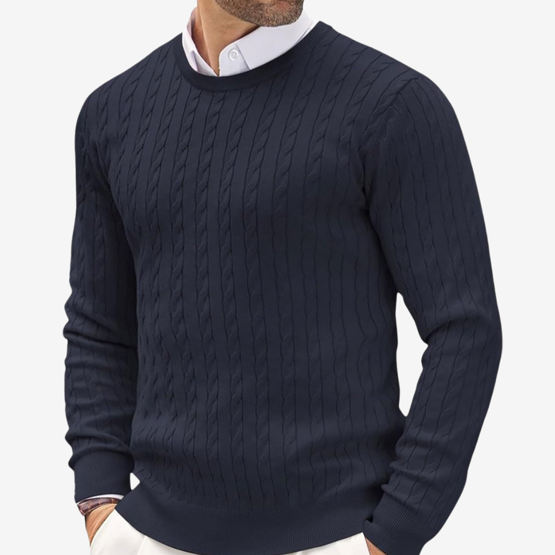 Henry - Men's Spring Round Neck Knit Sweater with Cable Knit