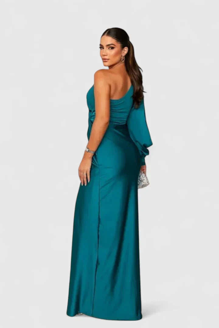 Caroline - Women's Evening Dress with Einer Schulter and Raffung