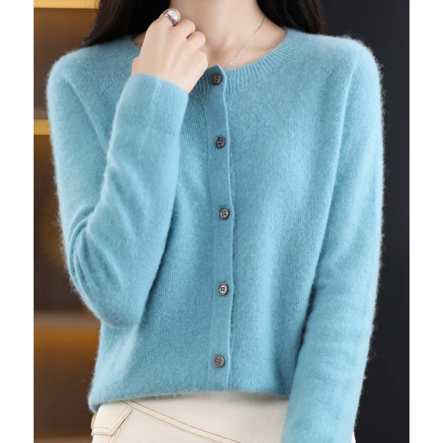 Laura - Women's Cardigan with Classic Button Placket