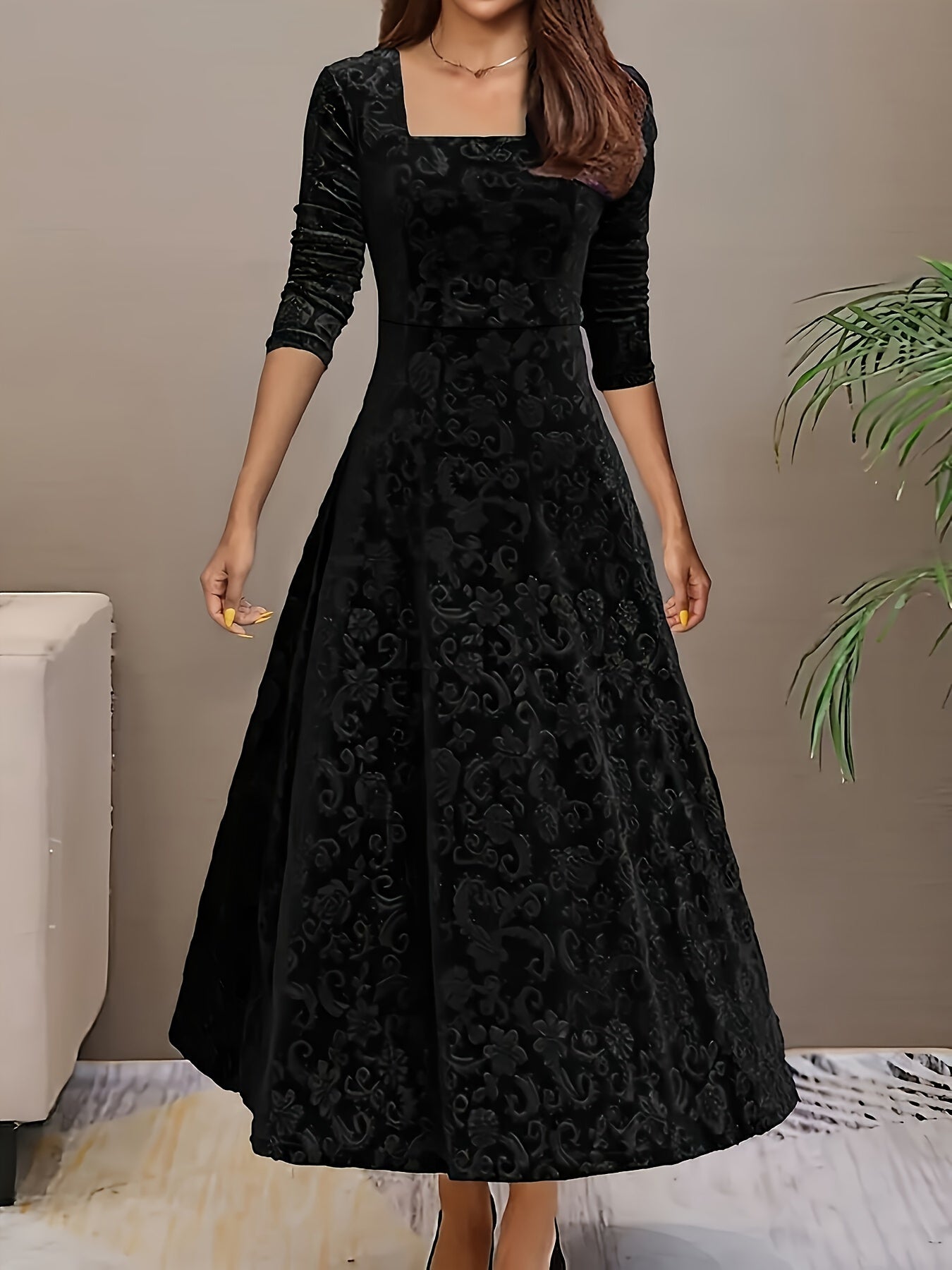 Helen - Women's florales Samt-Dress for formal Occasions