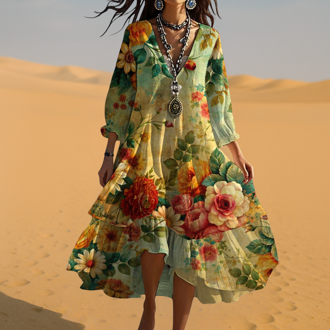 Eva - Women's Vintage Boho V-Neck Sommerkleid