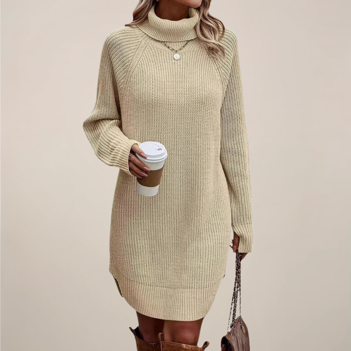 Pamela - Women's Turtleneck-Sweater Dress with langen Sleeves