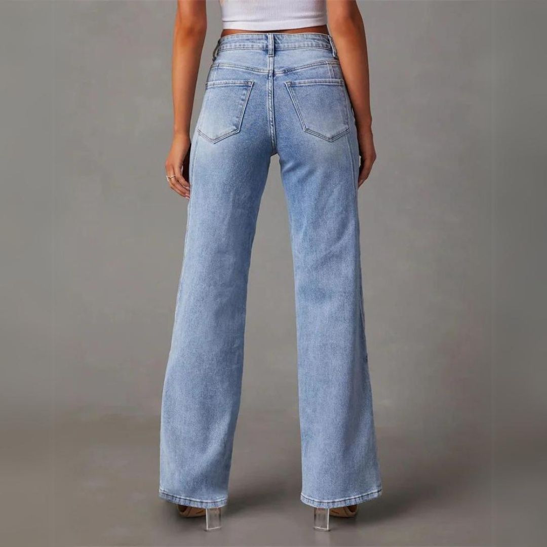 Emily - Women's High-Rise Denim Jeans with Wide Beinen