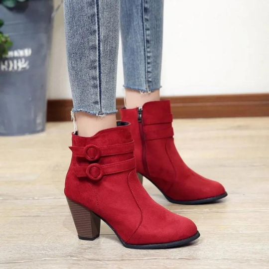 Lucy - Women's High-Heel-Ankle Boots with Buckle and Zip