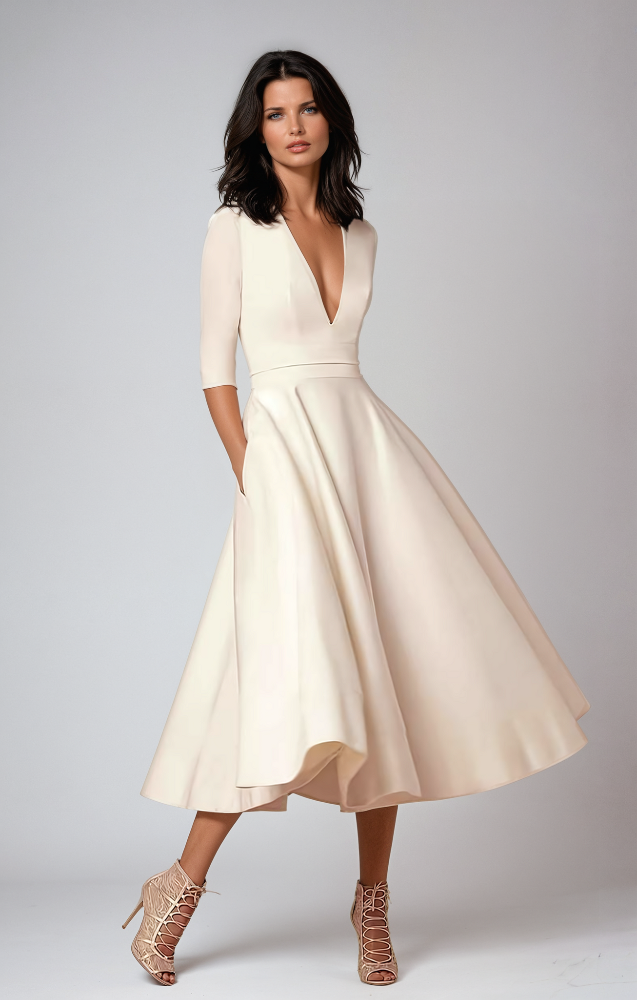 Irene - Women's Wedding Guest Elegant Flared Midi Dress