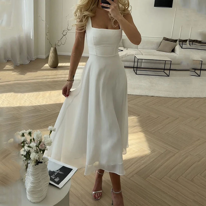 Ella - Women's Wedding Guest Elegant Eckiges Midi Dress