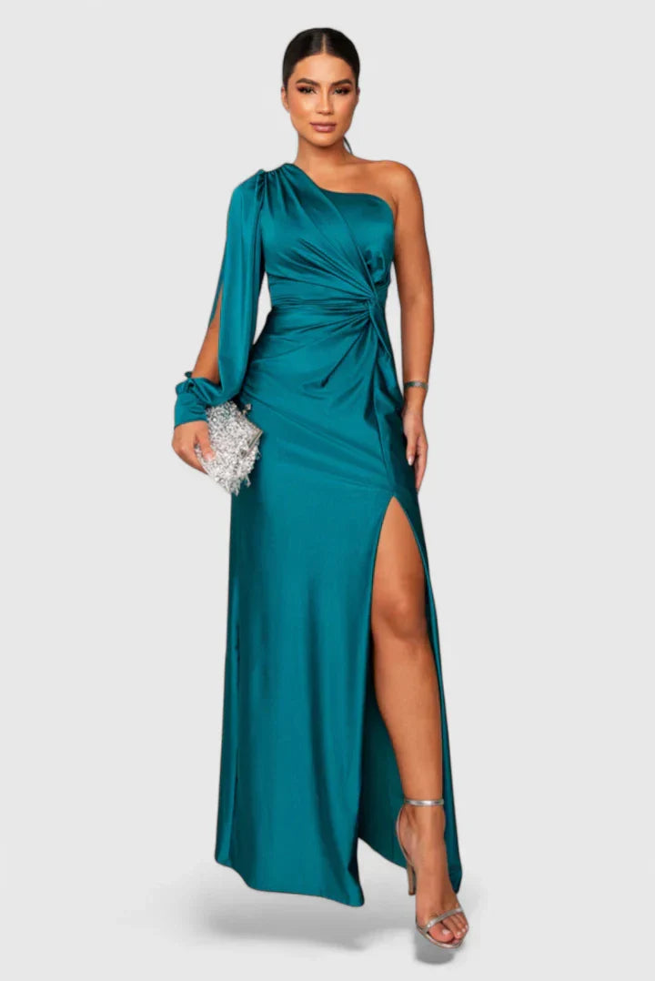 Caroline - Women's Evening Dress with Einer Schulter and Raffung