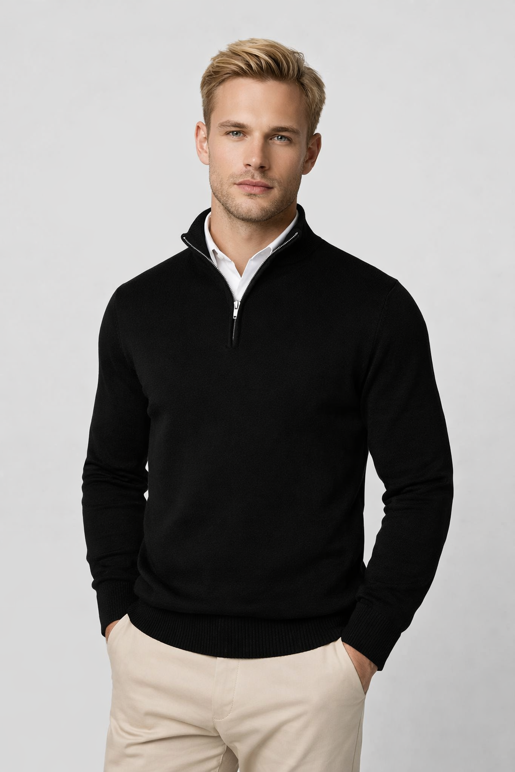 Duncan - Men's Sweater with Half Zip and Stehkragen
