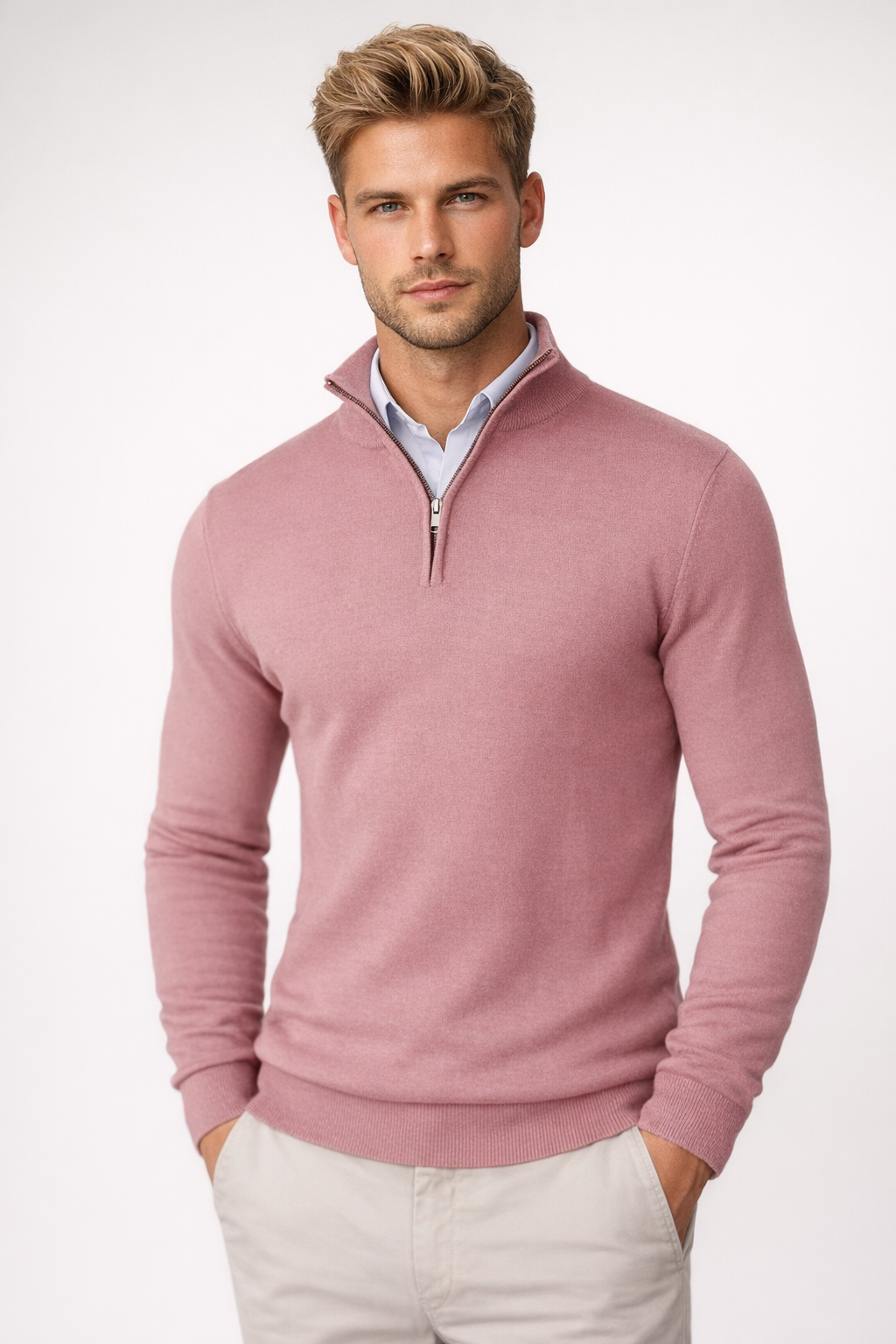 Duncan - Men's Sweater with Half Zip and Stehkragen