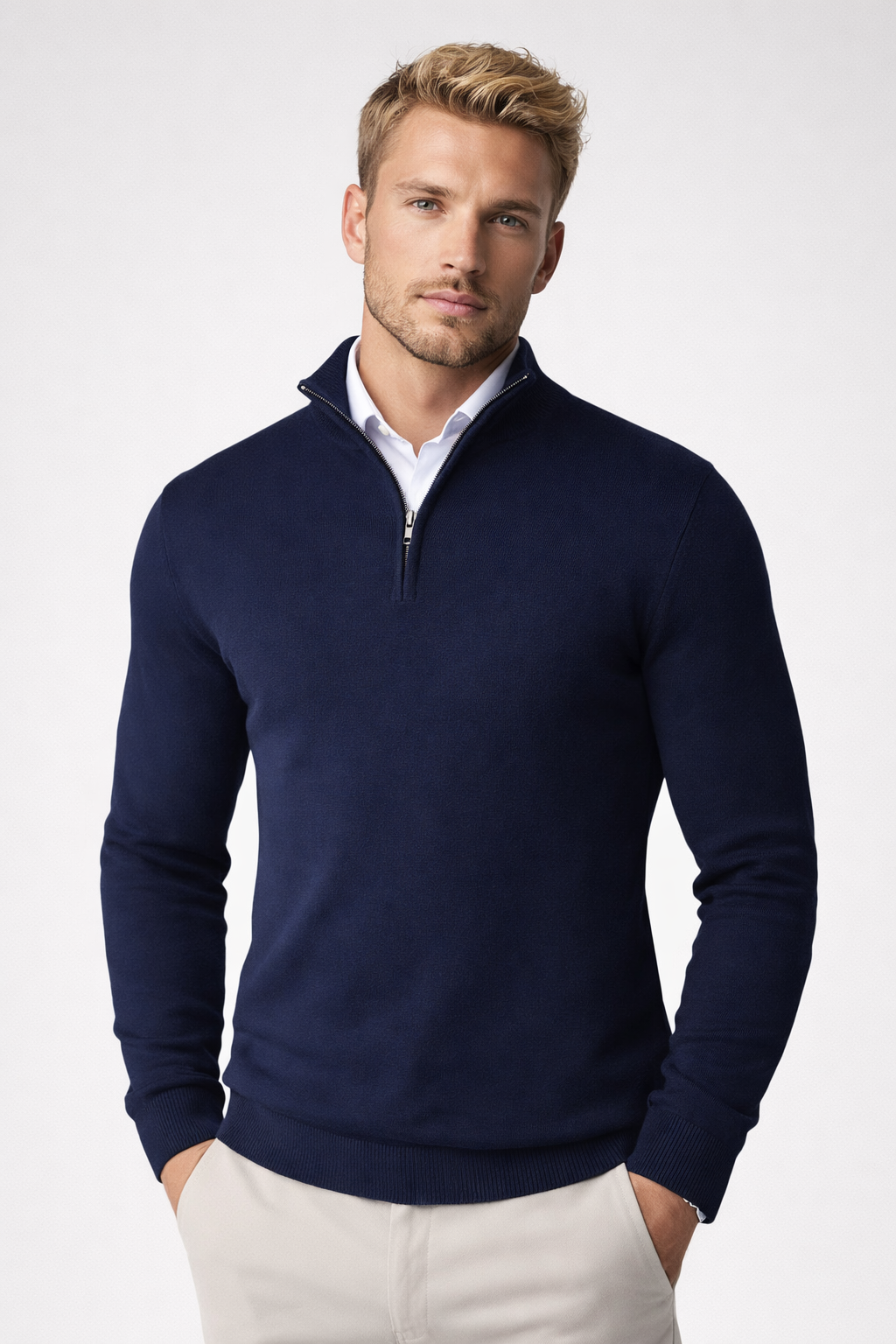 Duncan - Men's Sweater with Half Zip and Stehkragen