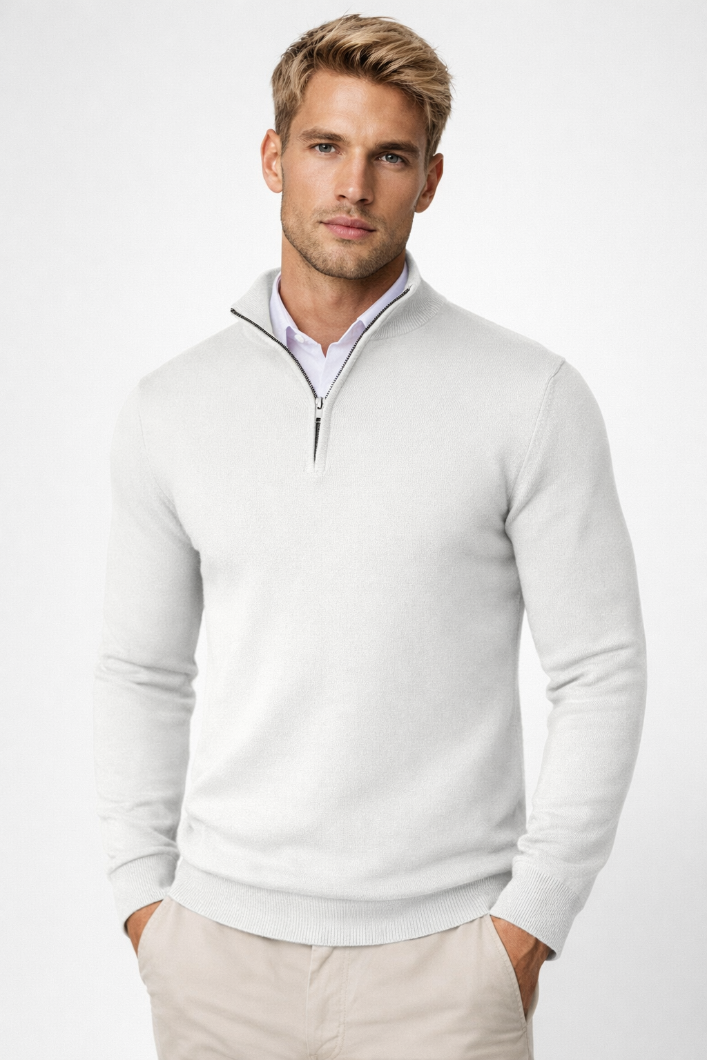 Duncan - Men's Sweater with Half Zip and Stehkragen
