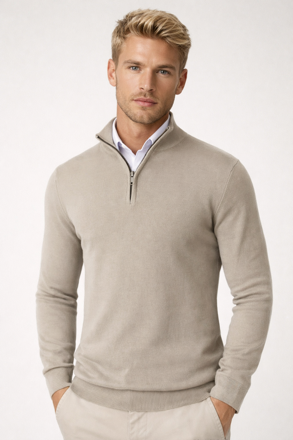 Duncan - Men's Sweater with Half Zip and Stehkragen